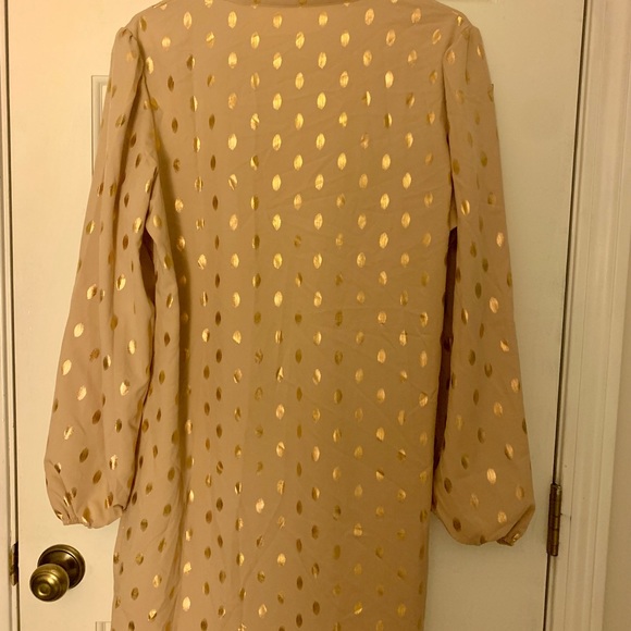 Notched Neck Gold Polka Dotted Tunic Dress Without Belt. New Without Tags - Picture 8 of 11